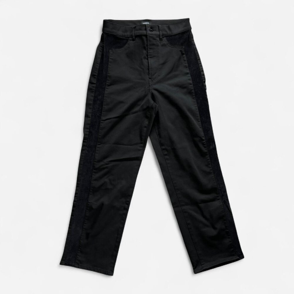 Express black pant with velvet navy stripe